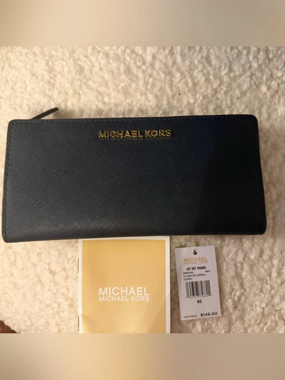 Michael Kors Navy Saffiano Leather Karla Satchel & Jet Set Travel Wallet Set ✨
